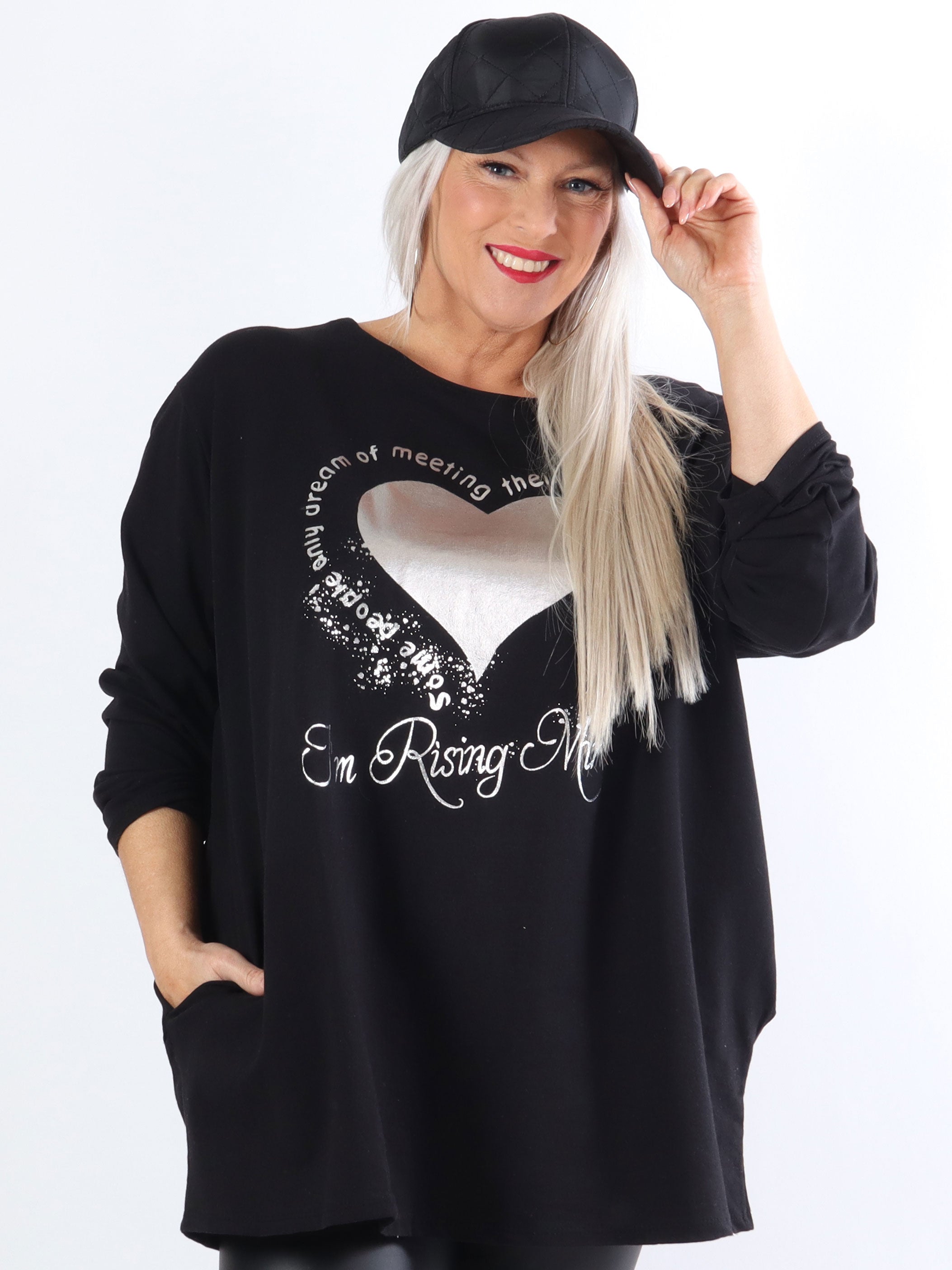 Hearty - Plus size joggingbluse med sølv print foran